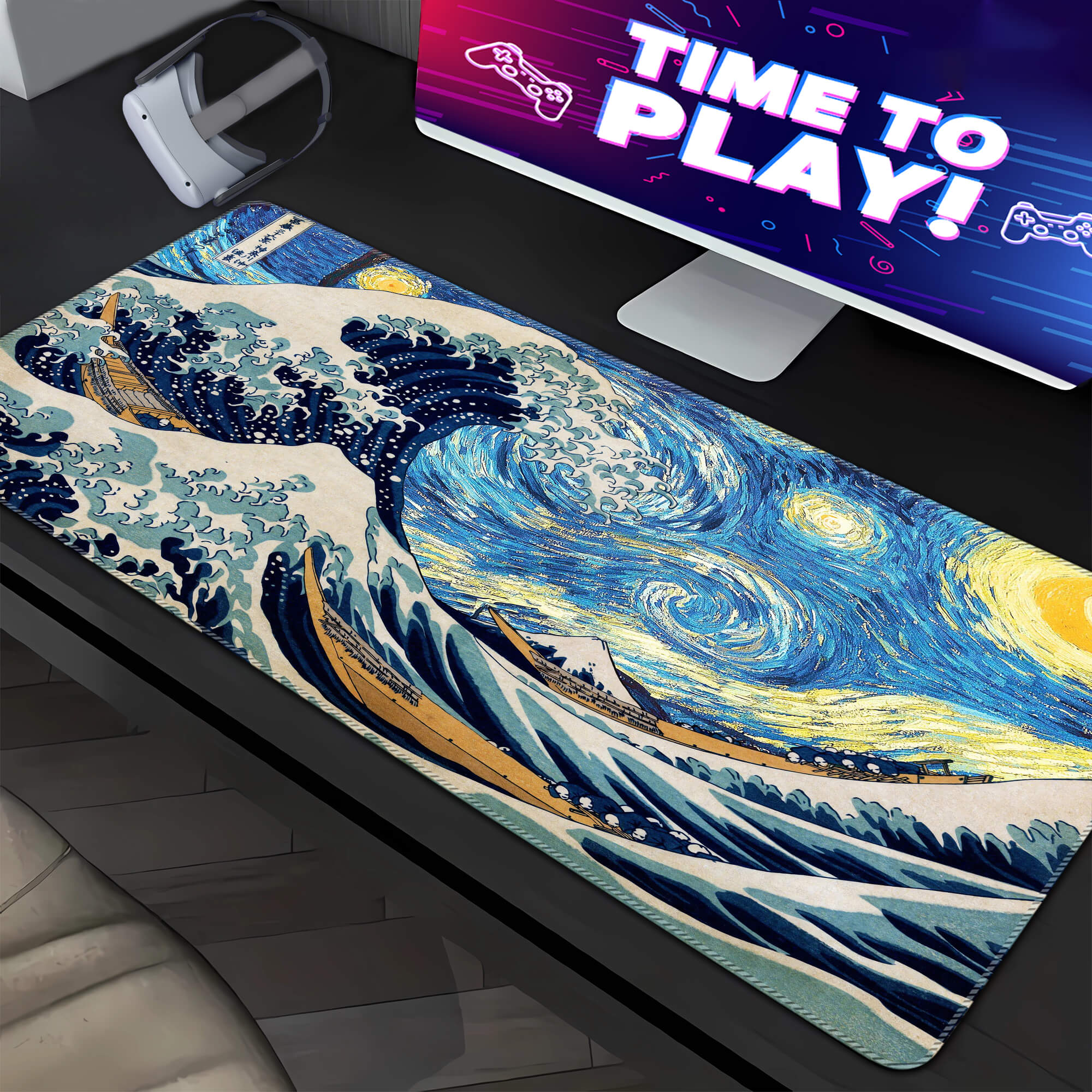 The Great Wave & Starry Night Desk Mat