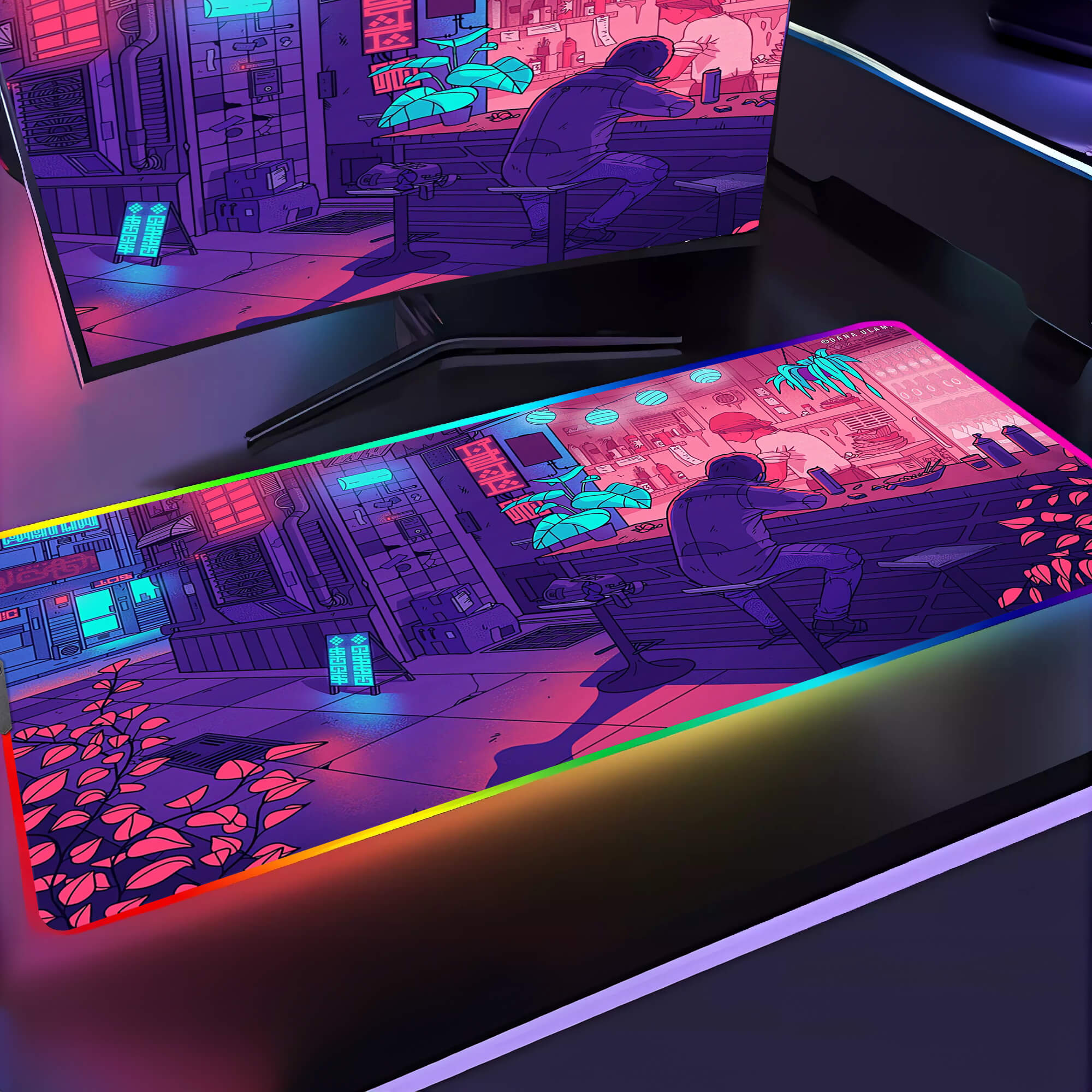 Purple Cyberpunk Bar Gaming Mouse Pad Extended