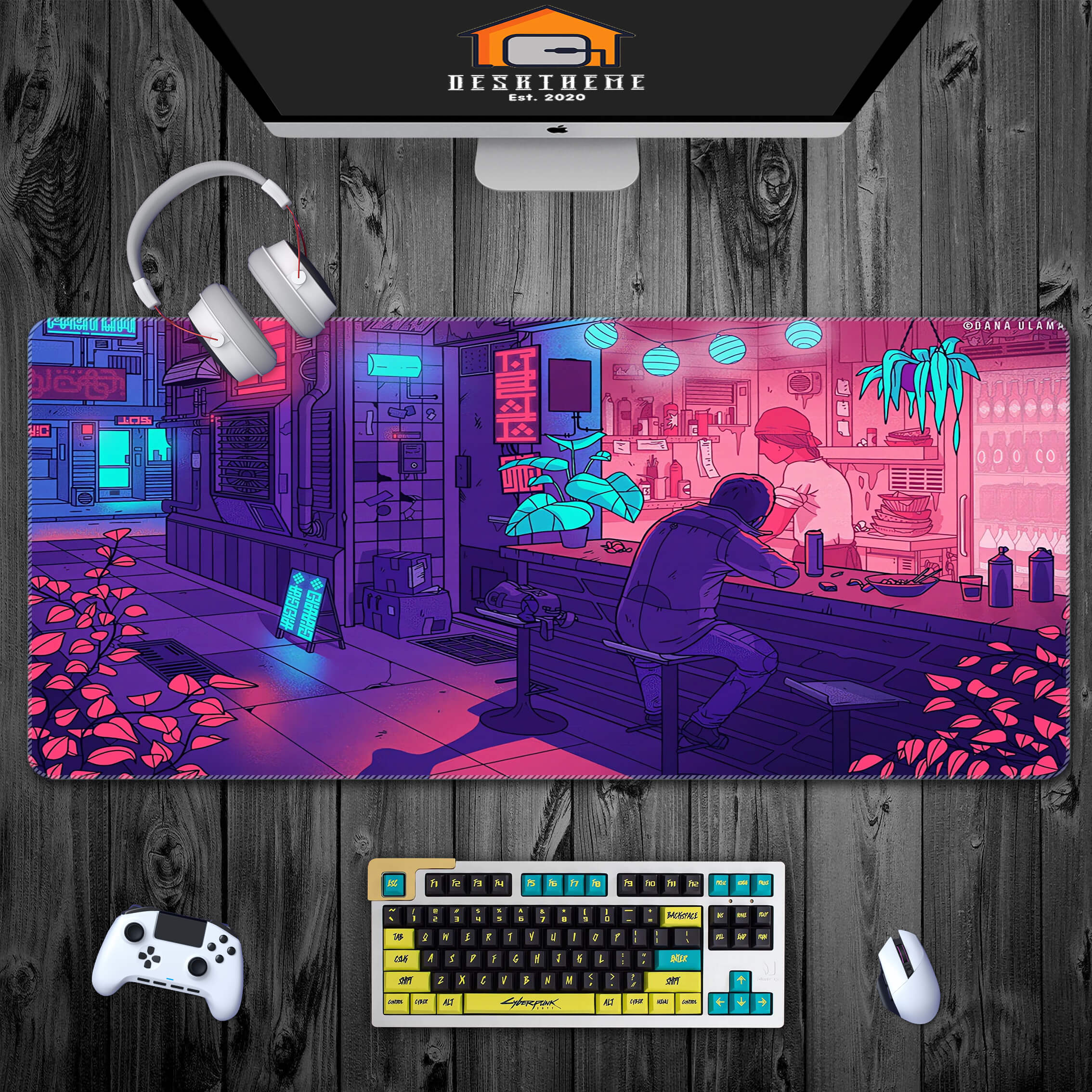 Purple Cyberpunk Bar Gaming Mouse Pad Extended