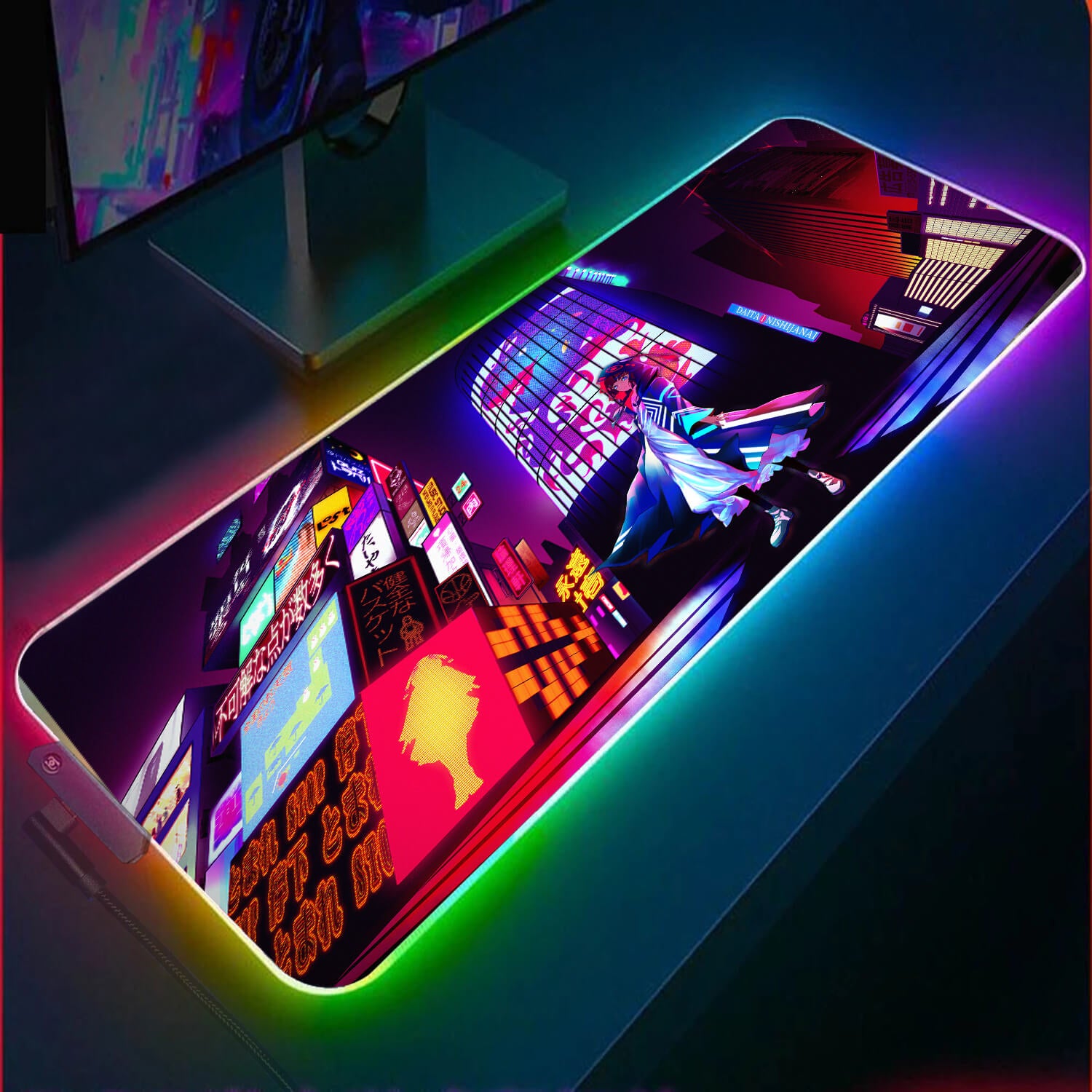 Neon Tokyo City Anime  RGB Gaming Mouse Pad